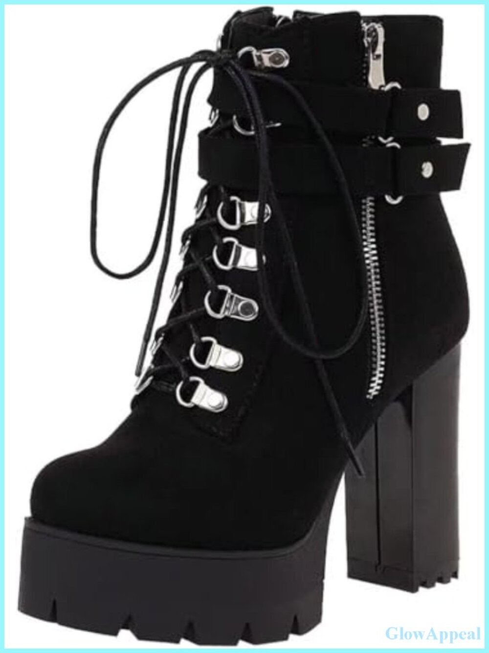 Gothic Platform Combat Booties Lace Up Chunky High Heel Ankle Boots